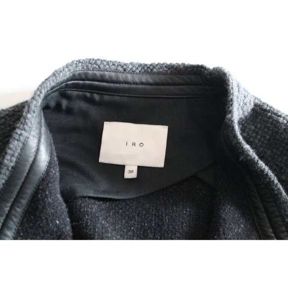 IRO Cooley Tweed Belted Jacket Grey Size 38 Medium Wool Lamb Leather Trim - Picture 8 of 8